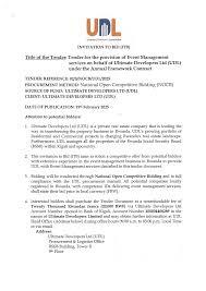 TENDER FOR PROVISION OF EVENT MANAGEMENT SERVICES ON BEHALF OF ULTIMATE DEVELOPERS LTD (UDL) UNDER THE ANNUAL FRAMEWORK CONTRACT